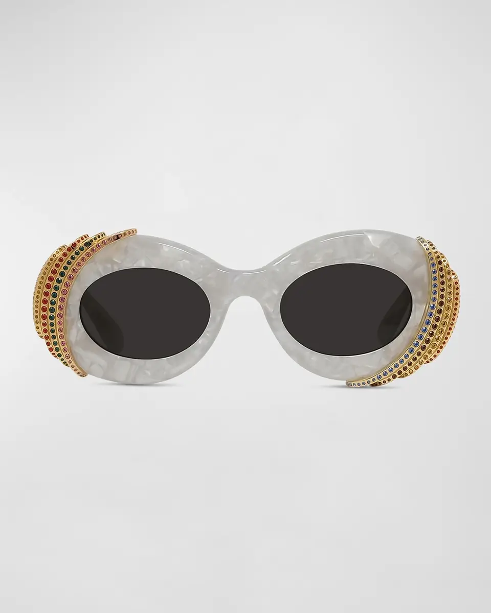 Loewe Embellished Acetate & Metal Oval Sunglasses | Thumbnail 3