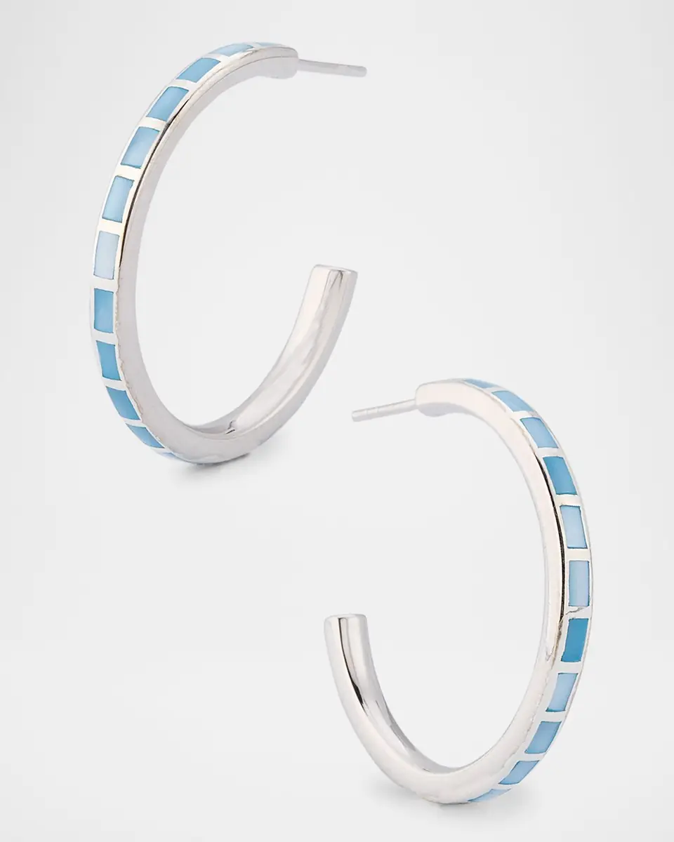 Jan Leslie Blue Mother-of-Pearl Dash Hoop Earrings in Sterling Silver | Thumbnail 3