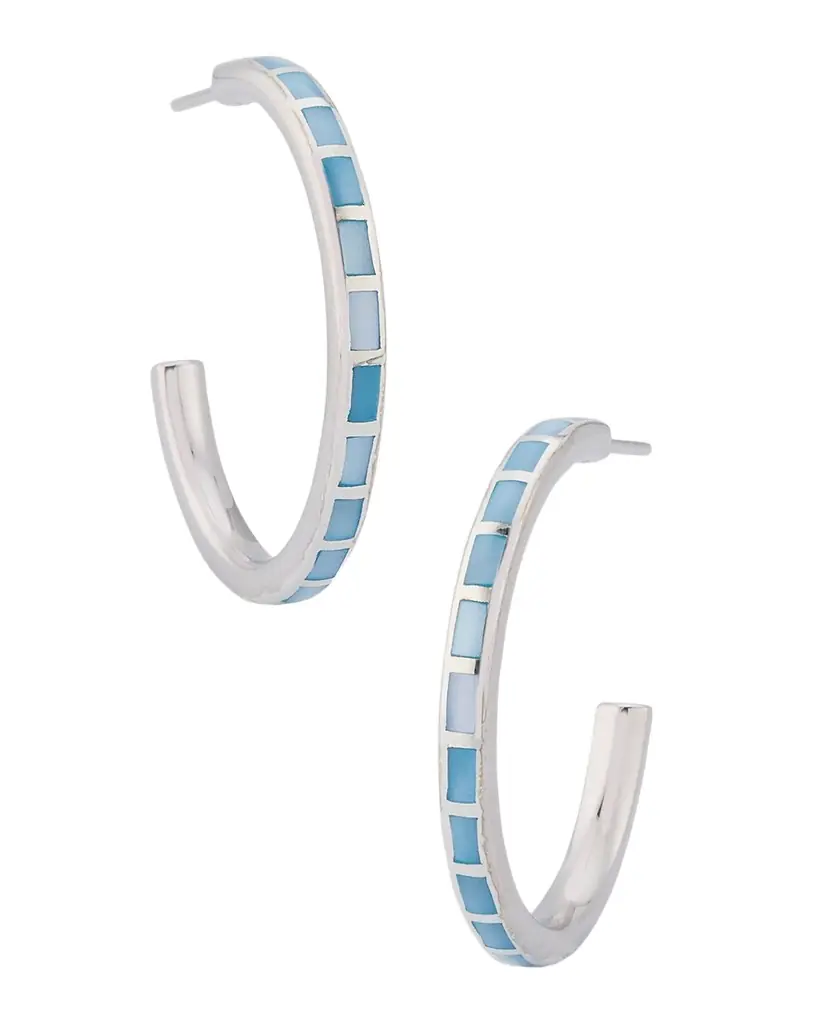 Jan Leslie Blue Mother-of-Pearl Dash Hoop Earrings in Sterling Silver | Image 1 Jan Leslie Blue Mother-of-Pearl Dash Hoop Earrings in Sterling Silver | Image 1