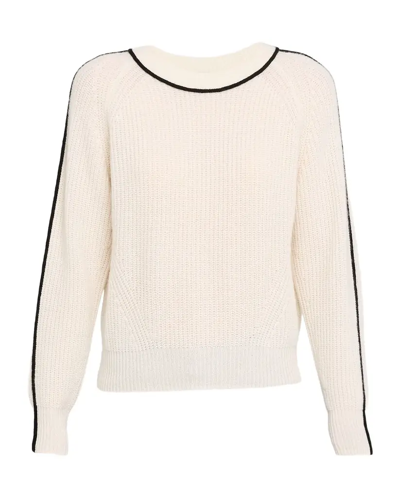 Autumn Cashmere Contrast-Trim Shaker Stitch Cashmere Sweater | Image 1 Autumn Cashmere Contrast-Trim Shaker Stitch Cashmere Sweater | Image 1
