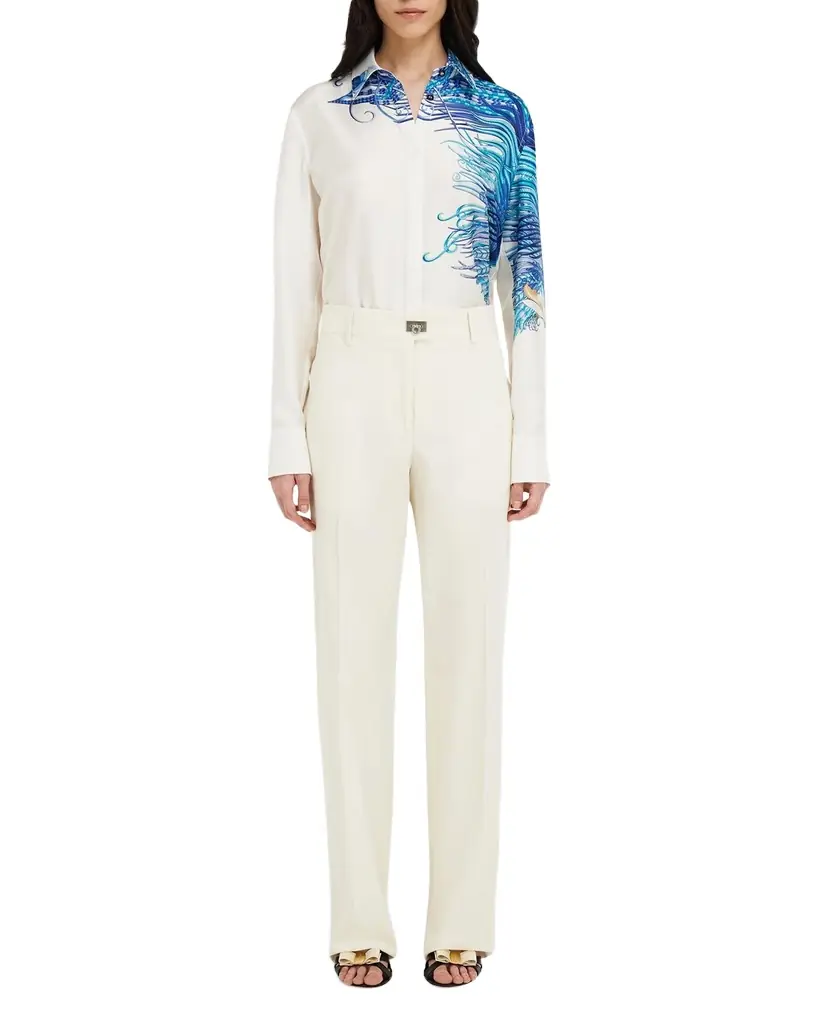 Ferragamo Cotton-Silk Canvas Turn Lock Straight-Leg Pants | Image 1 Ferragamo Cotton-Silk Canvas Turn Lock Straight-Leg Pants | Image 1