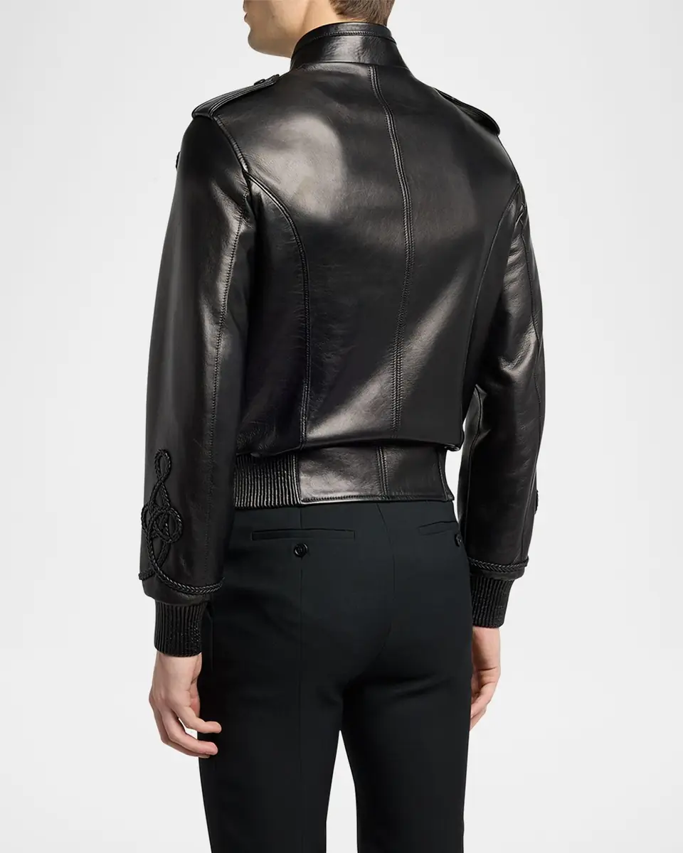 Alexander McQueen Men's Blather Frogging Embroidered Leather Jacket | Thumbnail 2 Alexander McQueen Men's Blather Frogging Embroidered Leather Jacket | Thumbnail 2