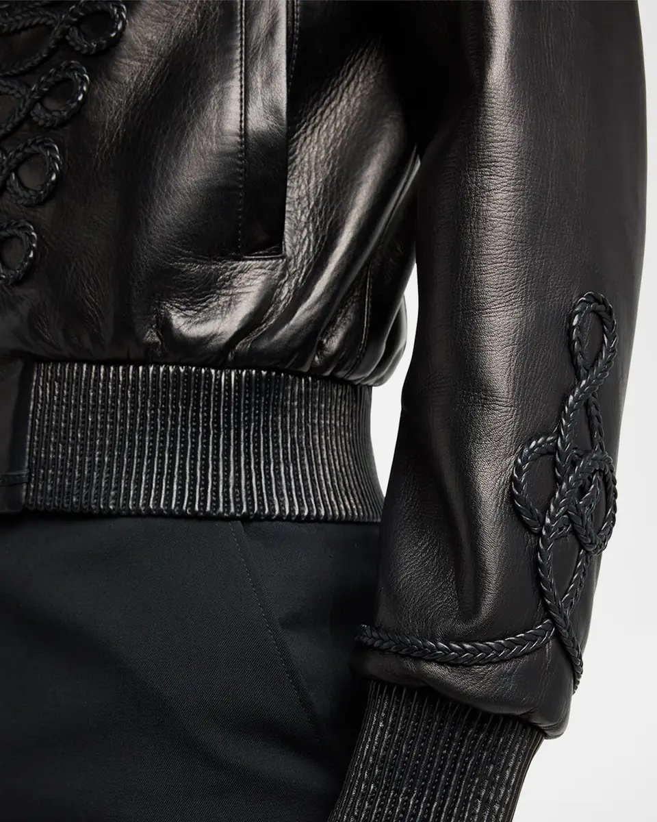 Alexander McQueen Men's Blather Frogging Embroidered Leather Jacket | Thumbnail 4 Alexander McQueen Men's Blather Frogging Embroidered Leather Jacket | Thumbnail 4