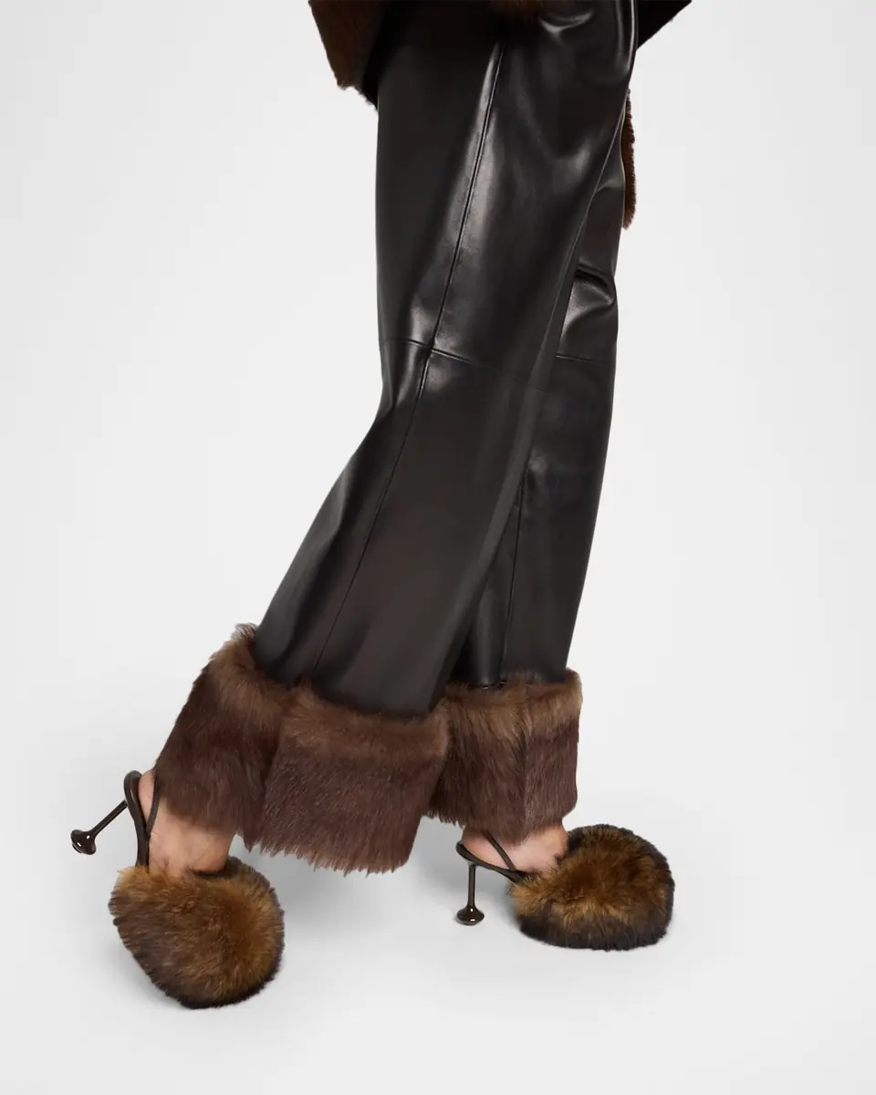Loewe Turn-Up Shiny Leather Wide-Leg Ankle Trousers With Lamb Shearling Cuffs | Thumbnail 4 Loewe Turn-Up Shiny Leather Wide-Leg Ankle Trousers With Lamb Shearling Cuffs | Thumbnail 4