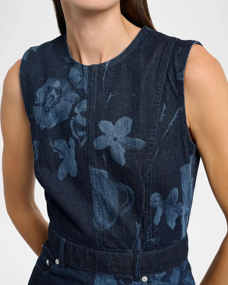 Erdem Floral-Print Denim Sleeveless Flute Midi Dress | Thumbnail 5 Erdem Floral-Print Denim Sleeveless Flute Midi Dress | Thumbnail 5