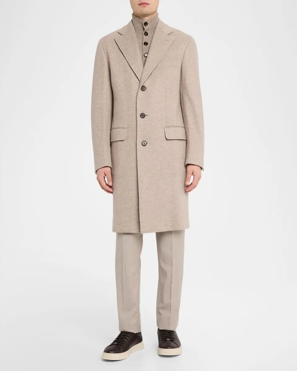 Brioni Men's Solferino Cashmere Herringbone Overcoat | Thumbnail 2 Brioni Men's Solferino Cashmere Herringbone Overcoat | Thumbnail 2