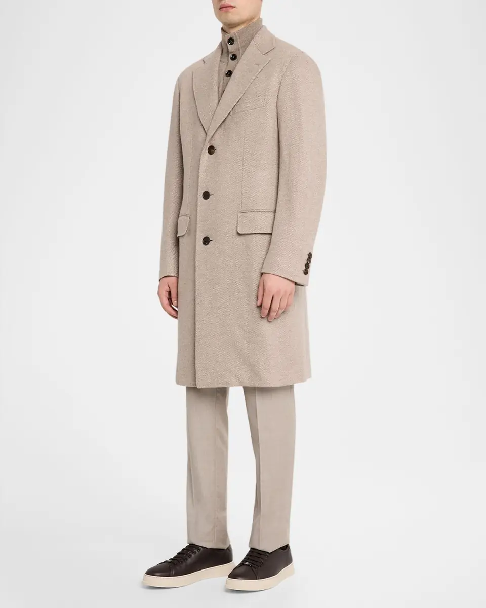 Brioni Men's Solferino Cashmere Herringbone Overcoat | Thumbnail 4 Brioni Men's Solferino Cashmere Herringbone Overcoat | Thumbnail 4