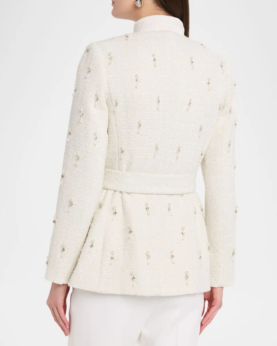 Badgley Mischka Collection Beaded Boucle Wrap Jacket | Thumbnail 2 Badgley Mischka Collection Beaded Boucle Wrap Jacket | Thumbnail 2