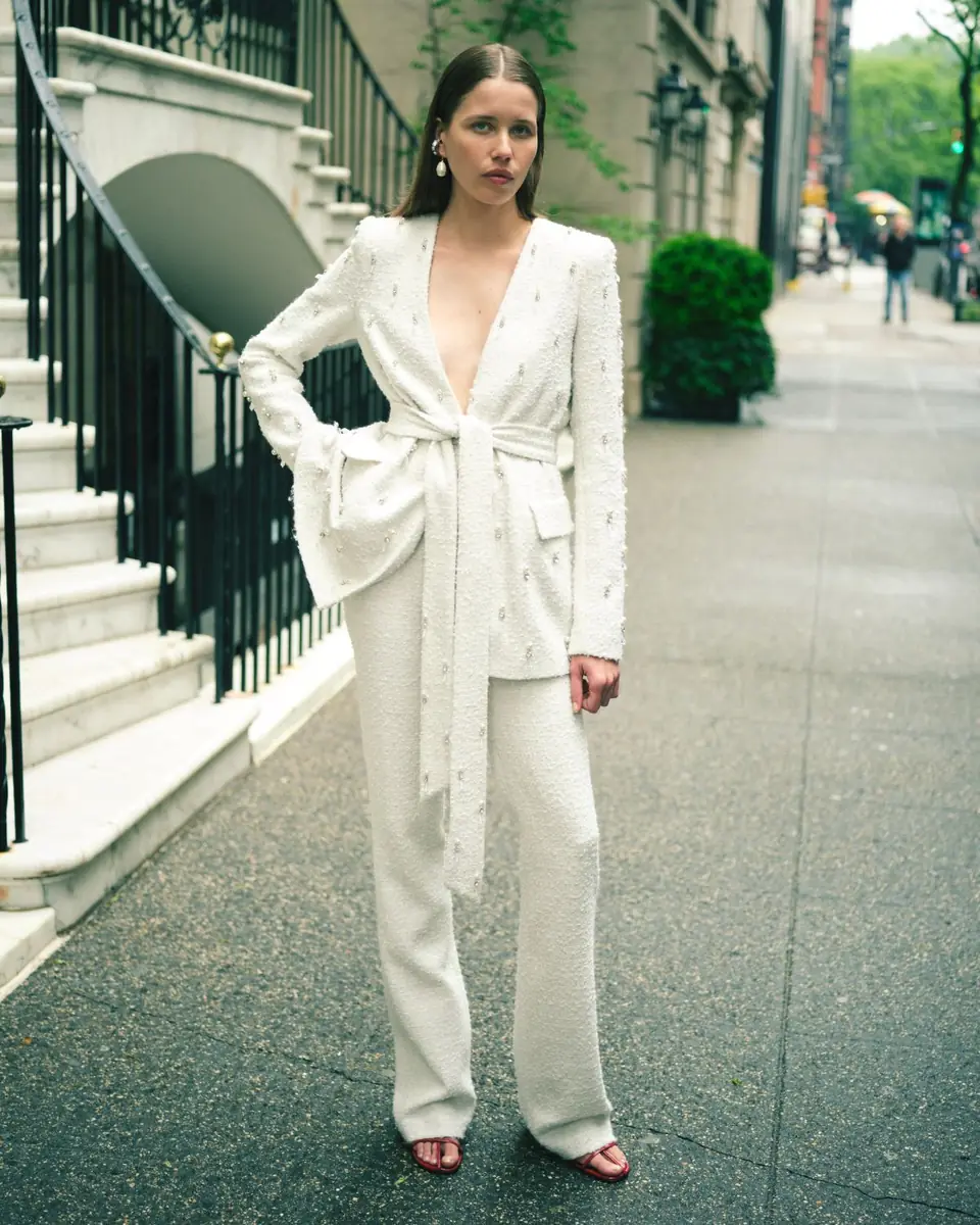 Badgley Mischka Collection Beaded Boucle Wrap Jacket | Thumbnail 4 Badgley Mischka Collection Beaded Boucle Wrap Jacket | Thumbnail 4