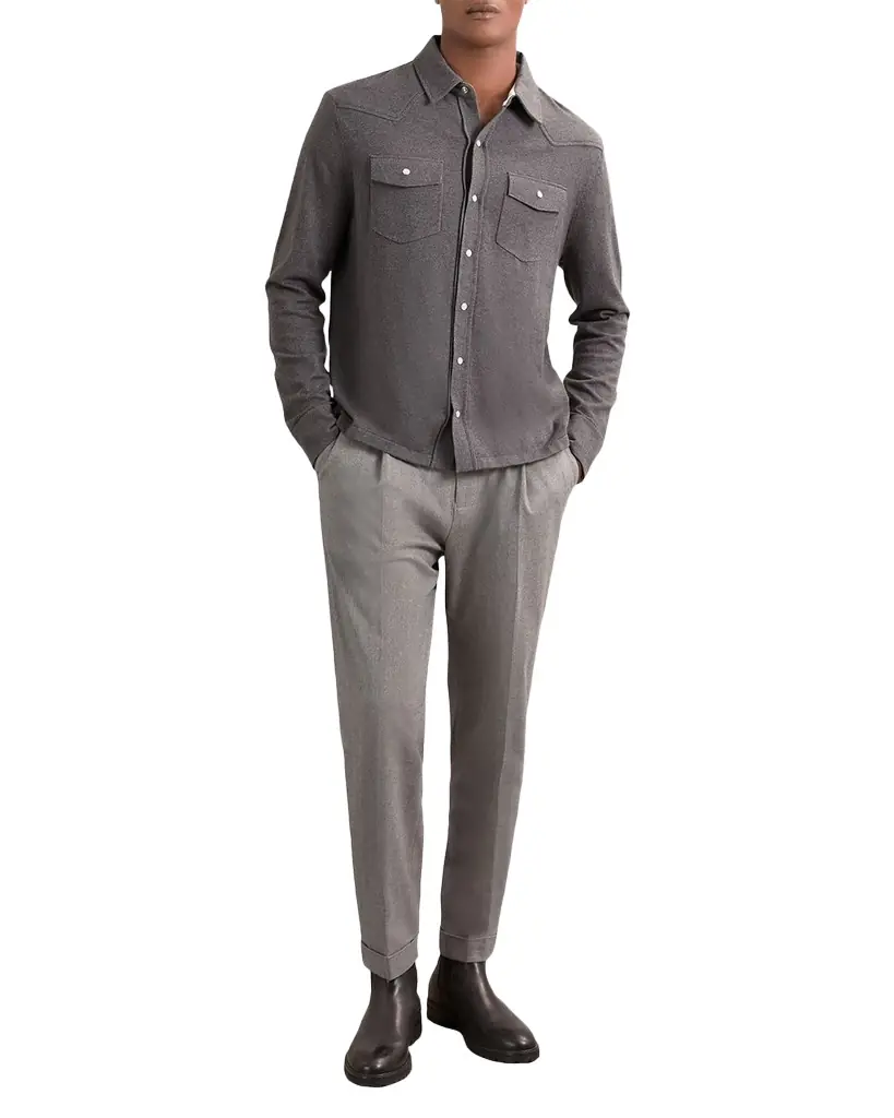 Reiss Men's Ledger Cotton-Cashmere Western Knit Shirt | Image 1 Reiss Men's Ledger Cotton-Cashmere Western Knit Shirt | Image 1