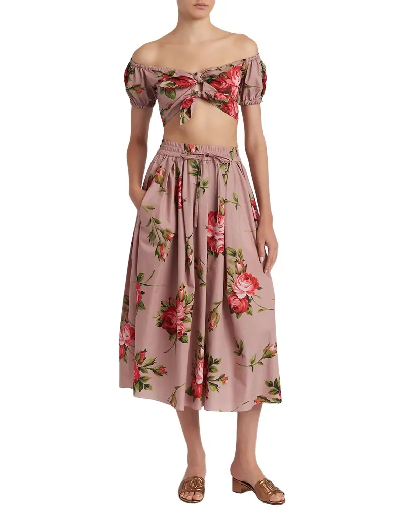 Dolce & Gabbana Rose-Print Cotton Circle Midi Skirt | Image 1 Dolce & Gabbana Rose-Print Cotton Circle Midi Skirt | Image 1