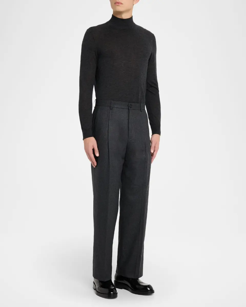 Theory Men's Cashmere Flannel Relaxed-Fit Pleated Trousers | Thumbnail 2 Theory Men's Cashmere Flannel Relaxed-Fit Pleated Trousers | Thumbnail 2