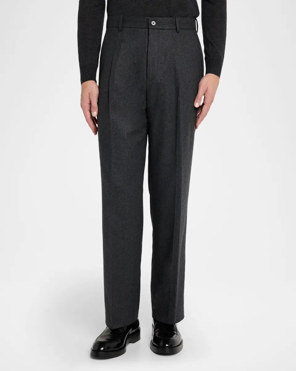 Theory Men's Cashmere Flannel Relaxed-Fit Pleated Trousers | Thumbnail 4 Theory Men's Cashmere Flannel Relaxed-Fit Pleated Trousers | Thumbnail 4