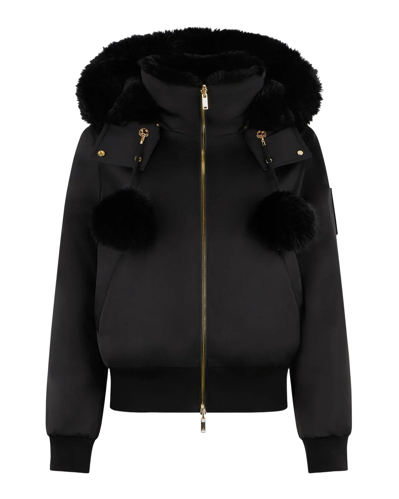 Debbie Satin Bomber Jacket with Removable Hood & Pom Poms
