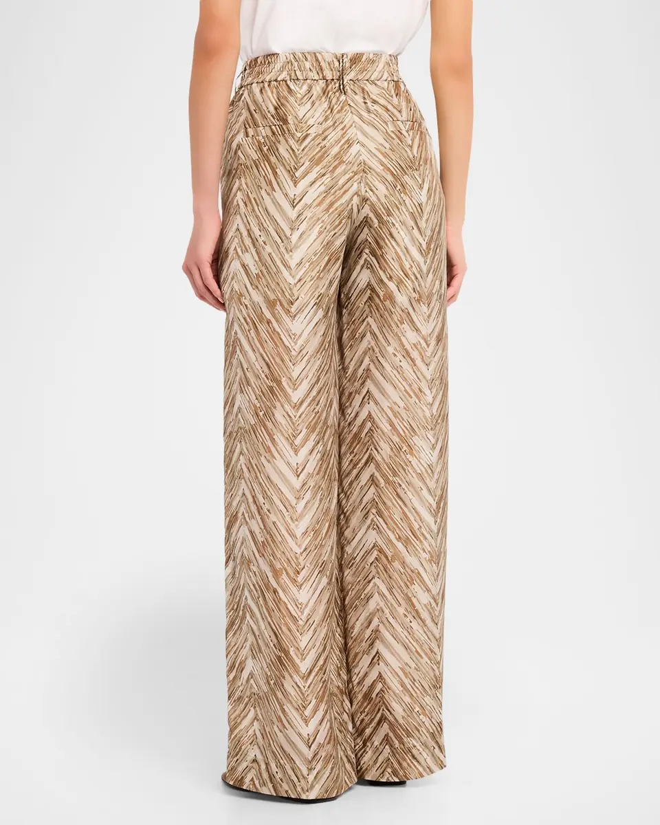 Brunello Cucinelli Chevron Silk Wide-Leg Summer Pants | Thumbnail 3 Brunello Cucinelli Chevron Silk Wide-Leg Summer Pants | Thumbnail 3