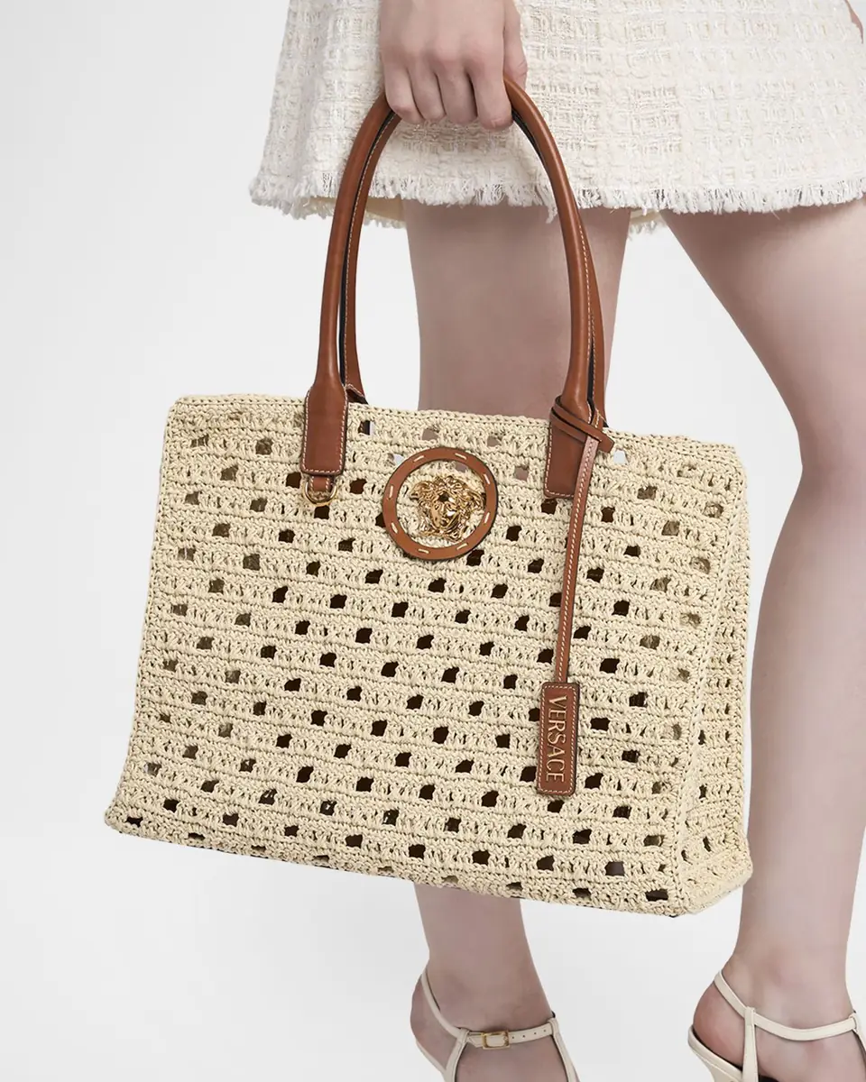 Versace La Medusa Large Crochet Raffia Tote Bag | Thumbnail 2 Versace La Medusa Large Crochet Raffia Tote Bag | Thumbnail 2