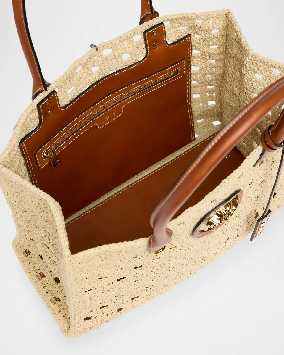 Versace La Medusa Large Crochet Raffia Tote Bag | Thumbnail 4 Versace La Medusa Large Crochet Raffia Tote Bag | Thumbnail 4