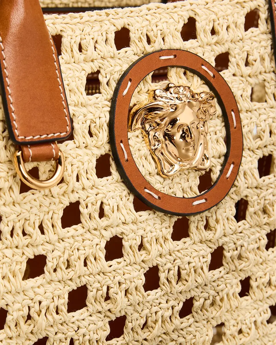 Versace La Medusa Large Crochet Raffia Tote Bag | Thumbnail 6 Versace La Medusa Large Crochet Raffia Tote Bag | Thumbnail 6