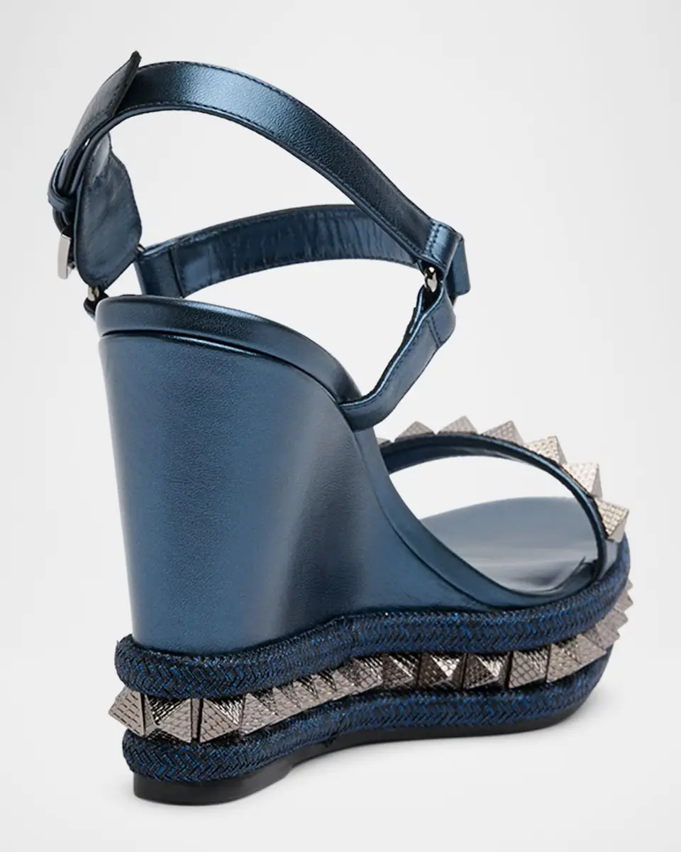 Christian Louboutin 110mm Pyraclou Metallic Leather Spike Wedge Sandals | Thumbnail 2