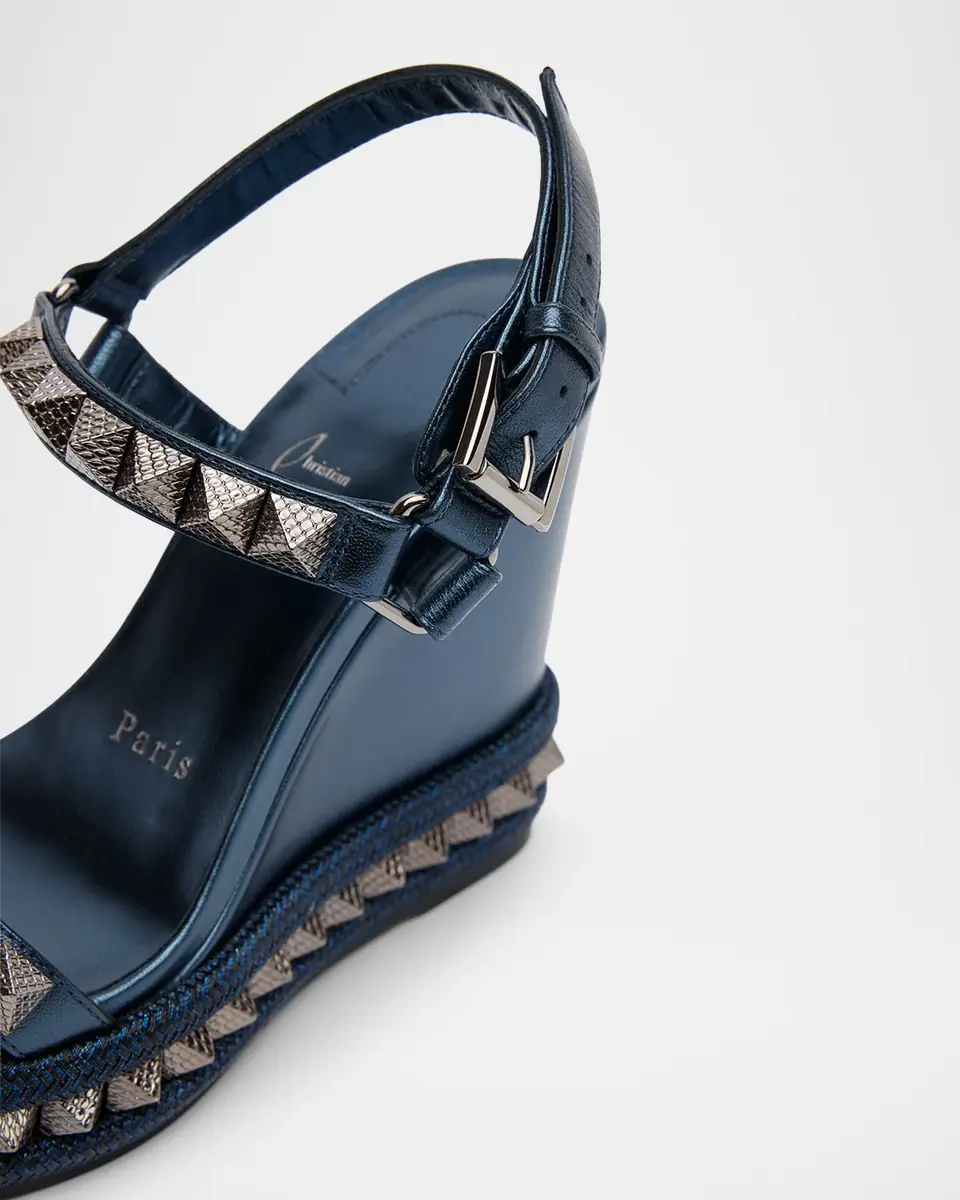 Christian Louboutin 110mm Pyraclou Metallic Leather Spike Wedge Sandals | Thumbnail 3