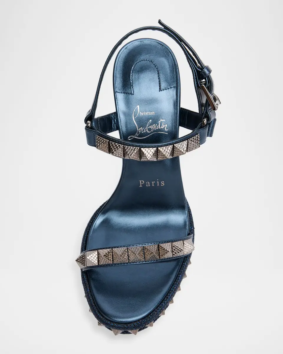 Christian Louboutin 110mm Pyraclou Metallic Leather Spike Wedge Sandals | Thumbnail 4