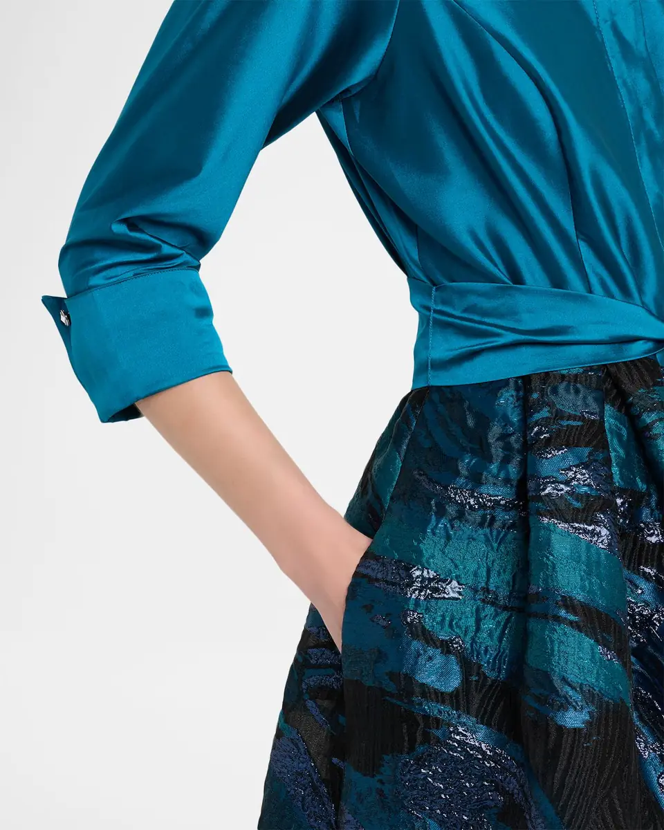 Rickie Freeman for Teri Jon Taffeta Feather-Patterned Shirt Gown | Thumbnail 5 Rickie Freeman for Teri Jon Taffeta Feather-Patterned Shirt Gown | Thumbnail 5