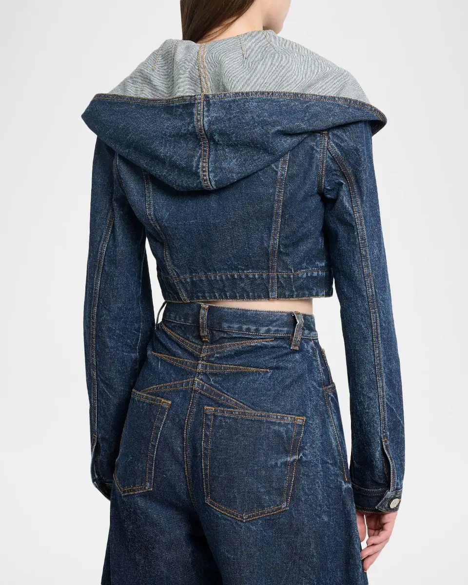 Alaïa Hooded Cropped Denim Jacket | Thumbnail 2