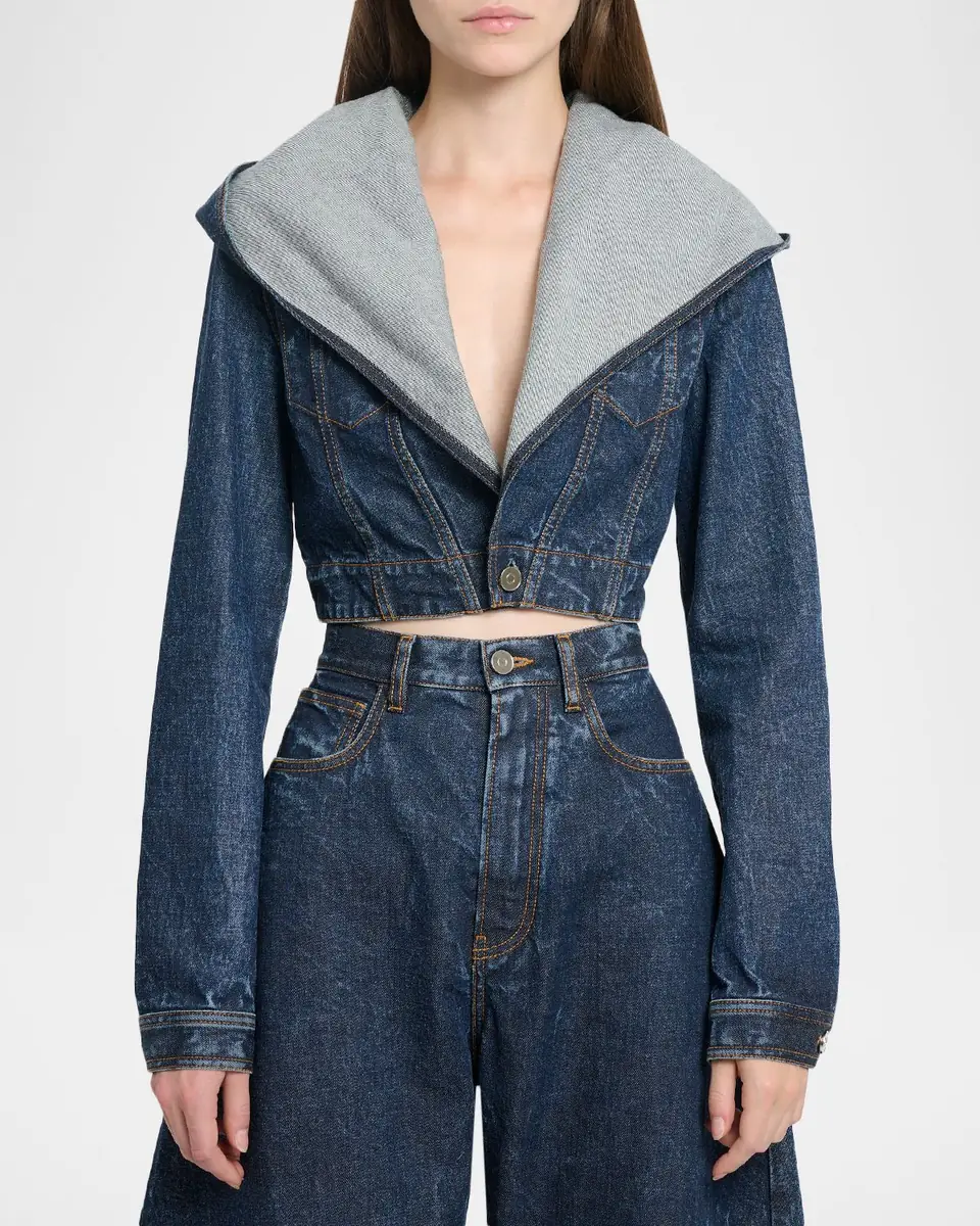 Alaïa Hooded Cropped Denim Jacket | Thumbnail 3