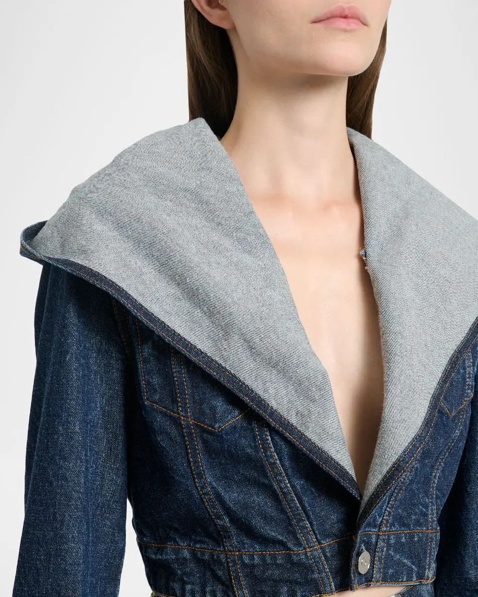 Alaïa Hooded Cropped Denim Jacket | Thumbnail 4