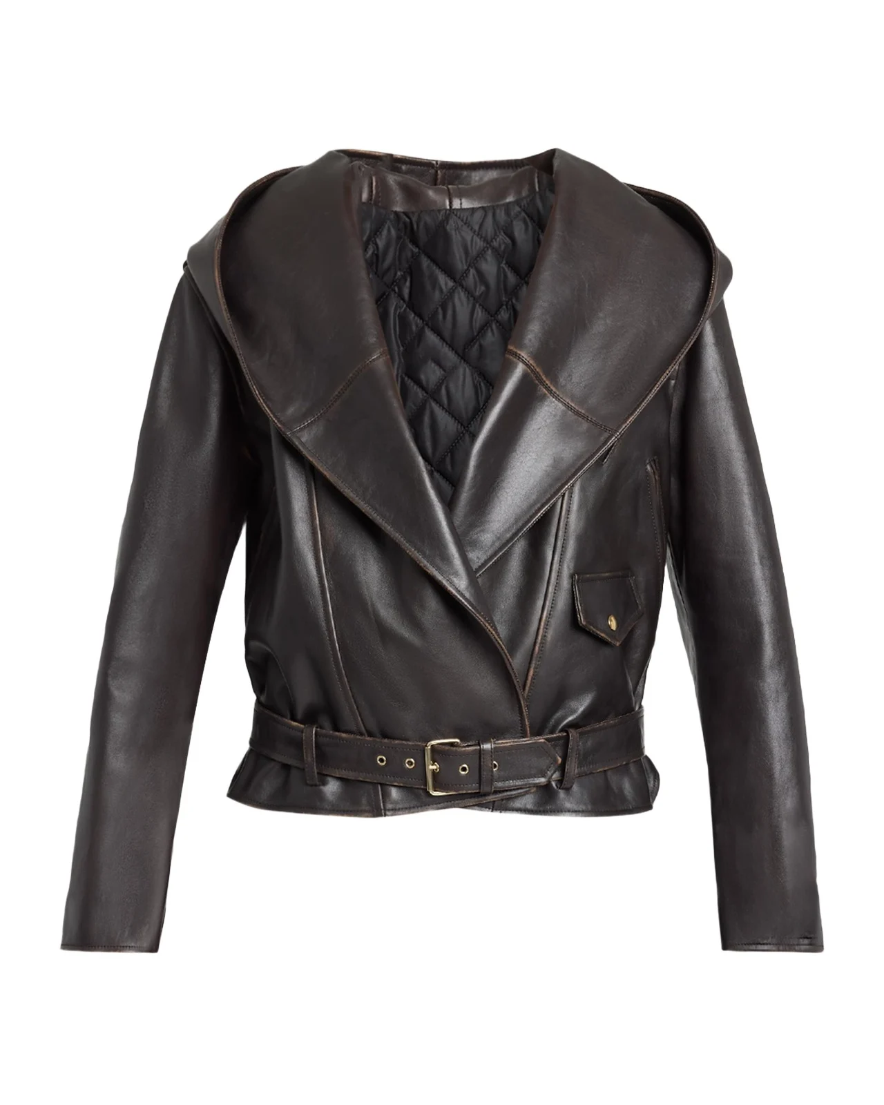 Leather Hooded Biker Jacket