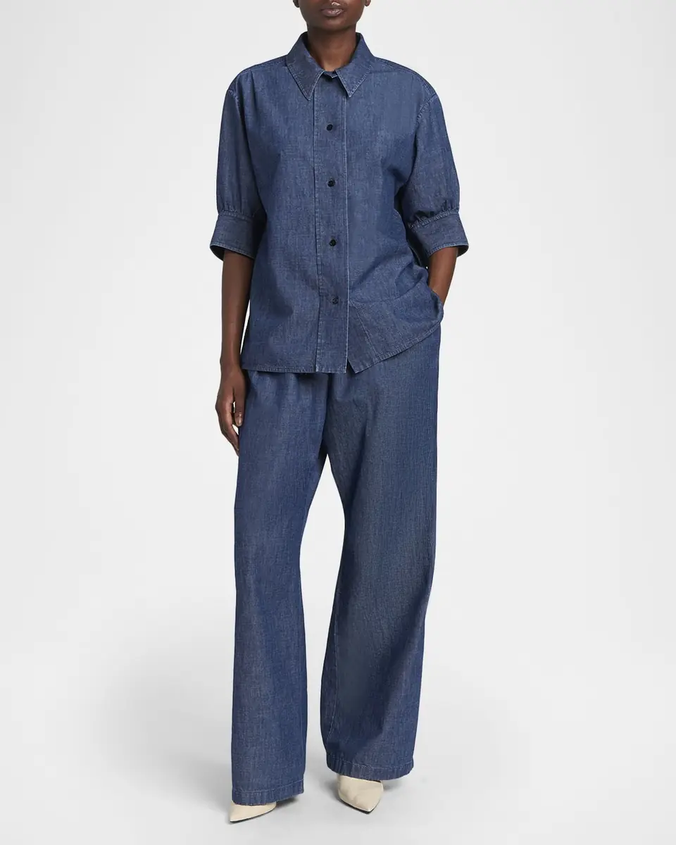 Jil Sander Chambray Straight-Leg Pull-On Trousers | Thumbnail 2 Jil Sander Chambray Straight-Leg Pull-On Trousers | Thumbnail 2