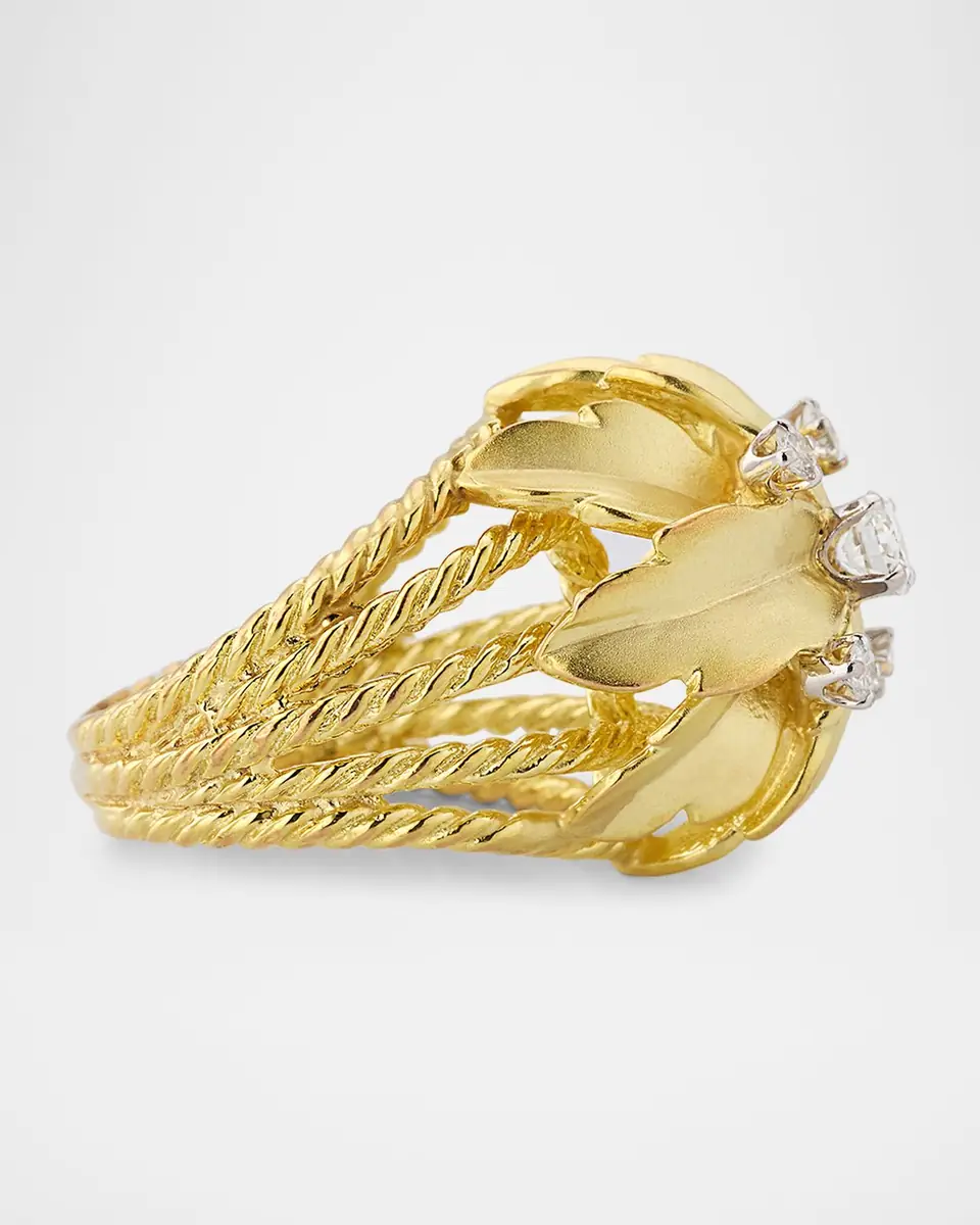 NM Estate Estate 14K Yellow Gold Diamond Floral Leaf Rope Shank Ring, Size 6.5 | Thumbnail 4