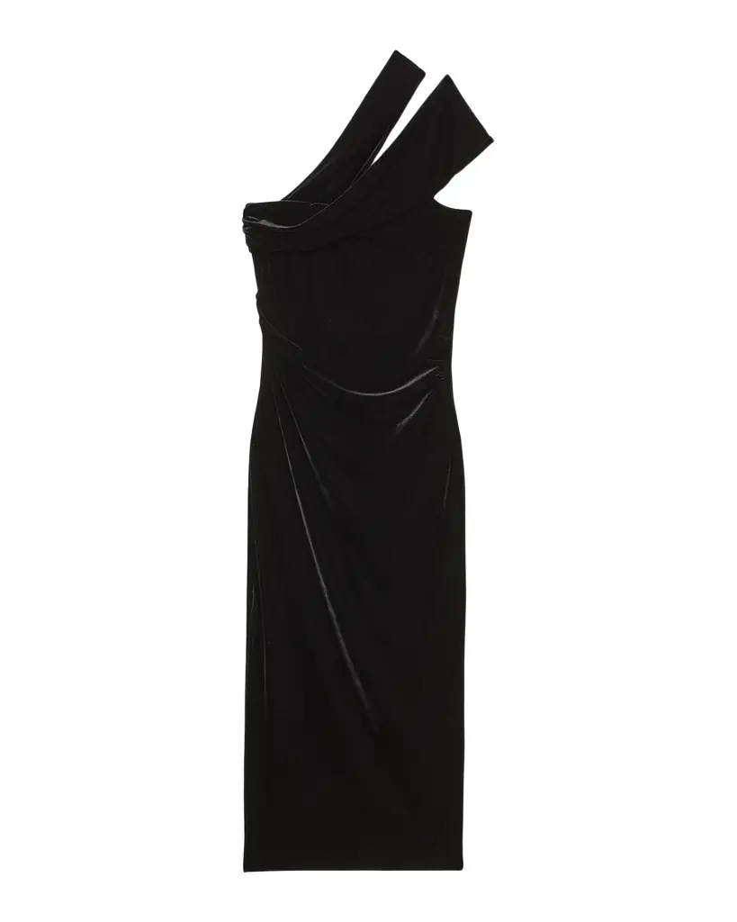 Reiss Dalia Velvet One-Shoulder Midi Dress | Image 1 Reiss Dalia Velvet One-Shoulder Midi Dress | Image 1