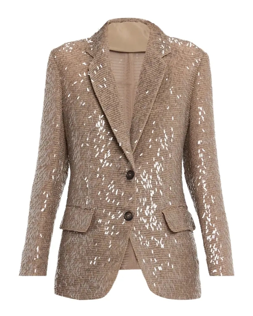 Brunello Cucinelli Dazzling Embroidered Crispy Silk Single-Breasted Blazer | Image 1 Brunello Cucinelli Dazzling Embroidered Crispy Silk Single-Breasted Blazer | Image 1