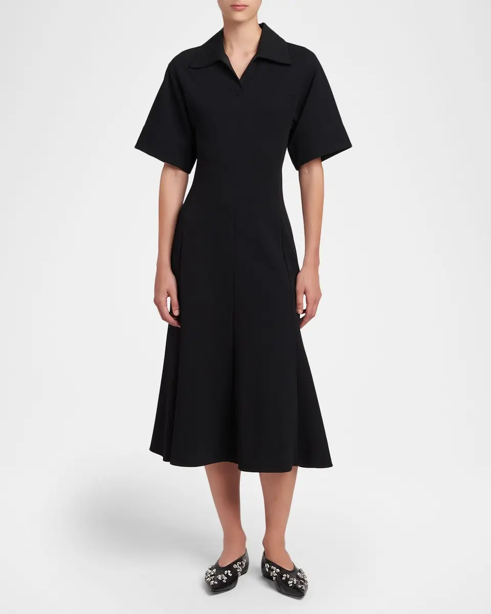 Jil Sander Short-Sleeve Crepe A-Line Midi Dress | Thumbnail 2 Jil Sander Short-Sleeve Crepe A-Line Midi Dress | Thumbnail 2