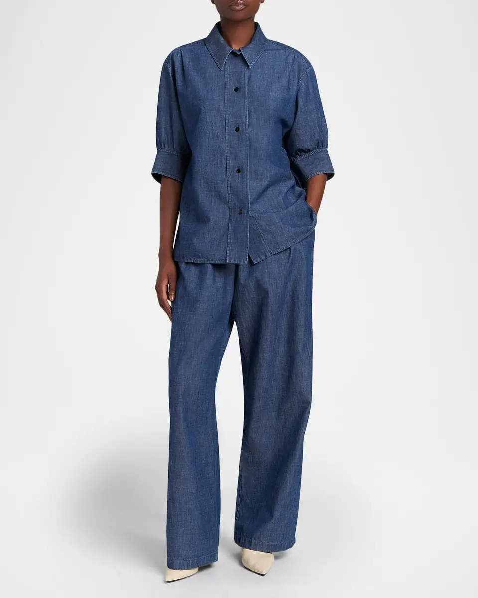 Jil Sander Short-Sleeve Chambray Button-Down Shirt | Thumbnail 2