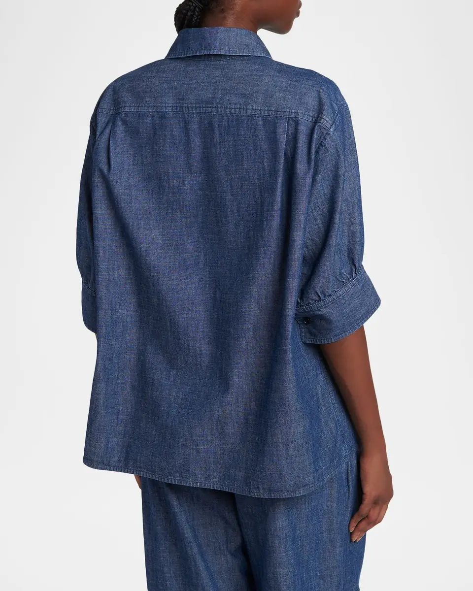Jil Sander Short-Sleeve Chambray Button-Down Shirt | Thumbnail 3