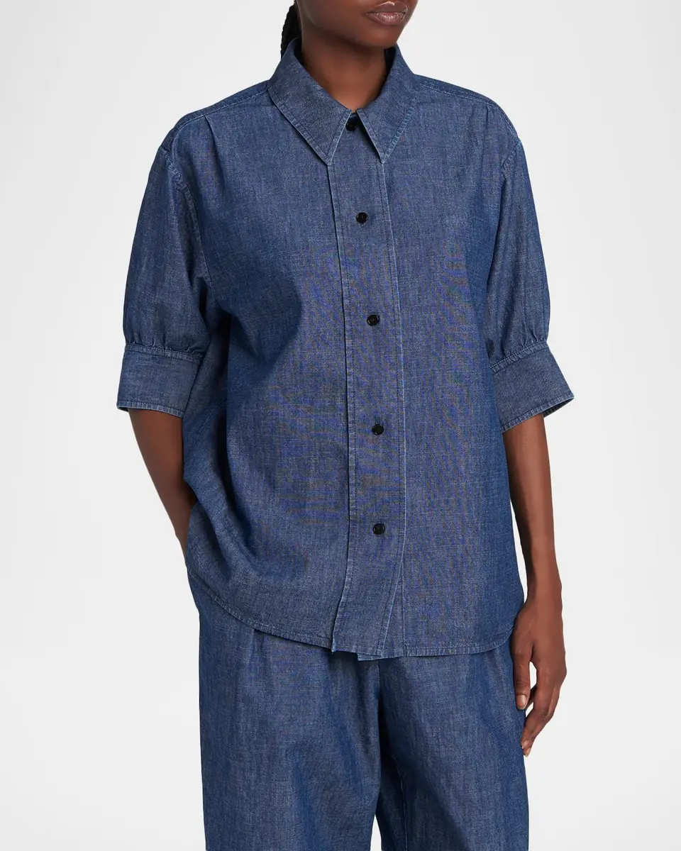 Jil Sander Short-Sleeve Chambray Button-Down Shirt | Thumbnail 4