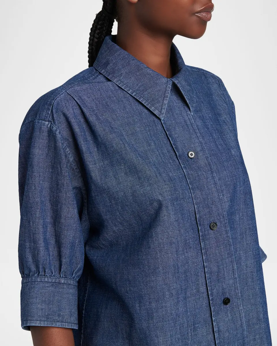 Jil Sander Short-Sleeve Chambray Button-Down Shirt | Thumbnail 5