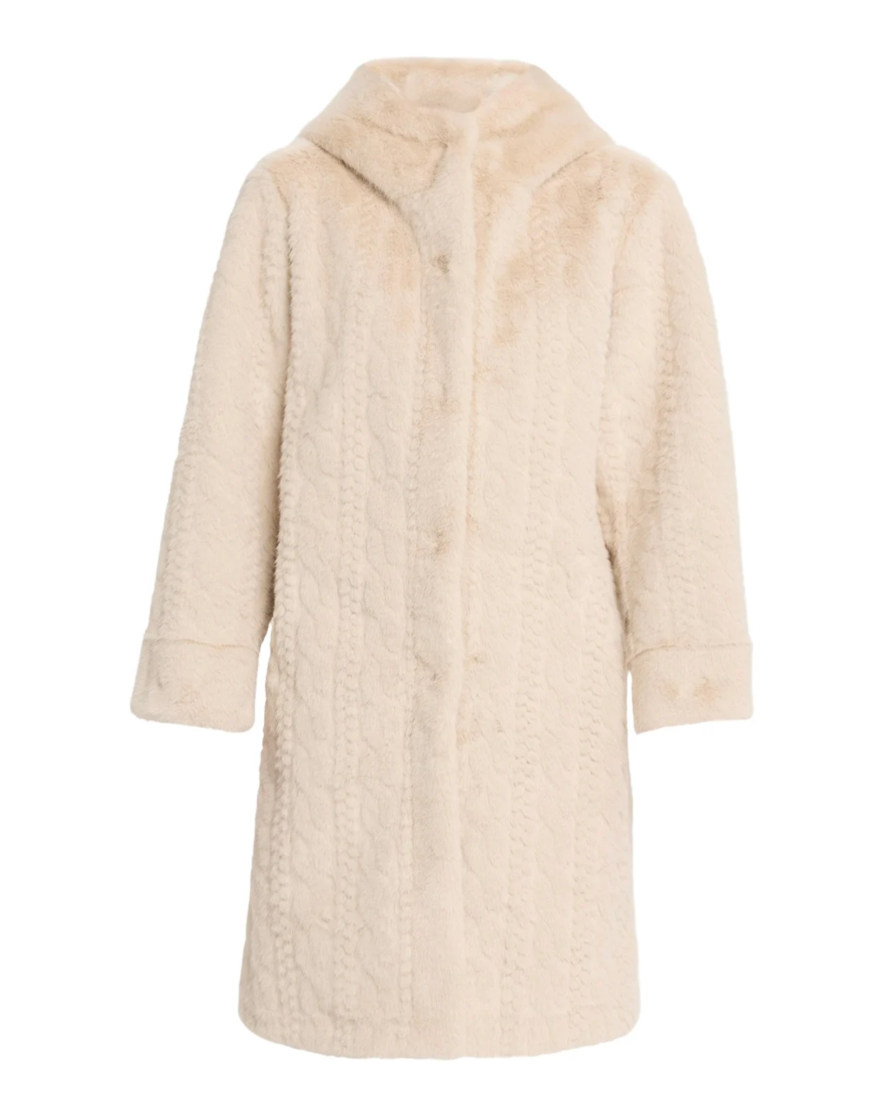 Myla Hooded Cable Faux Fur Coat