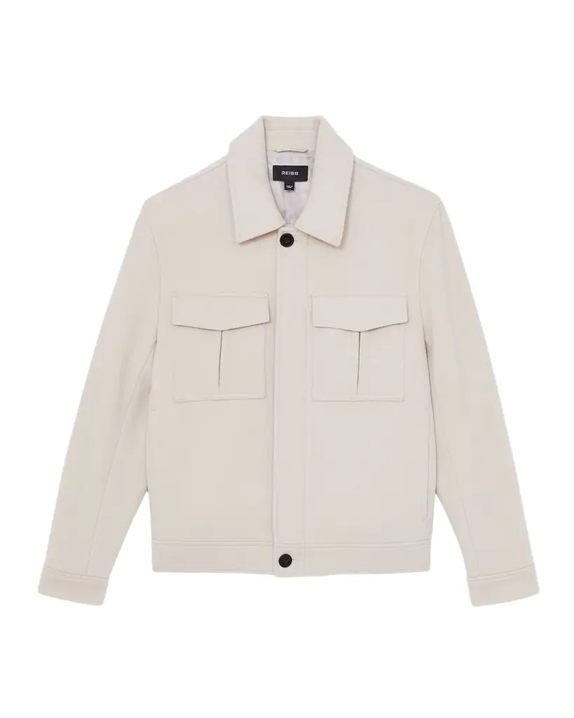 Reiss Men 's Wool-Blend Twin Pocket Full-Zip Jacket | Image 1 Reiss Men 's Wool-Blend Twin Pocket Full-Zip Jacket | Image 1