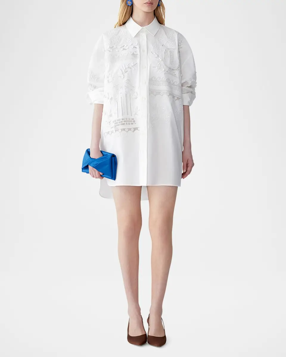 Carolina Herrera Grecian Embroidered Oversized Button-Down Shirt | Thumbnail 2 Carolina Herrera Grecian Embroidered Oversized Button-Down Shirt | Thumbnail 2