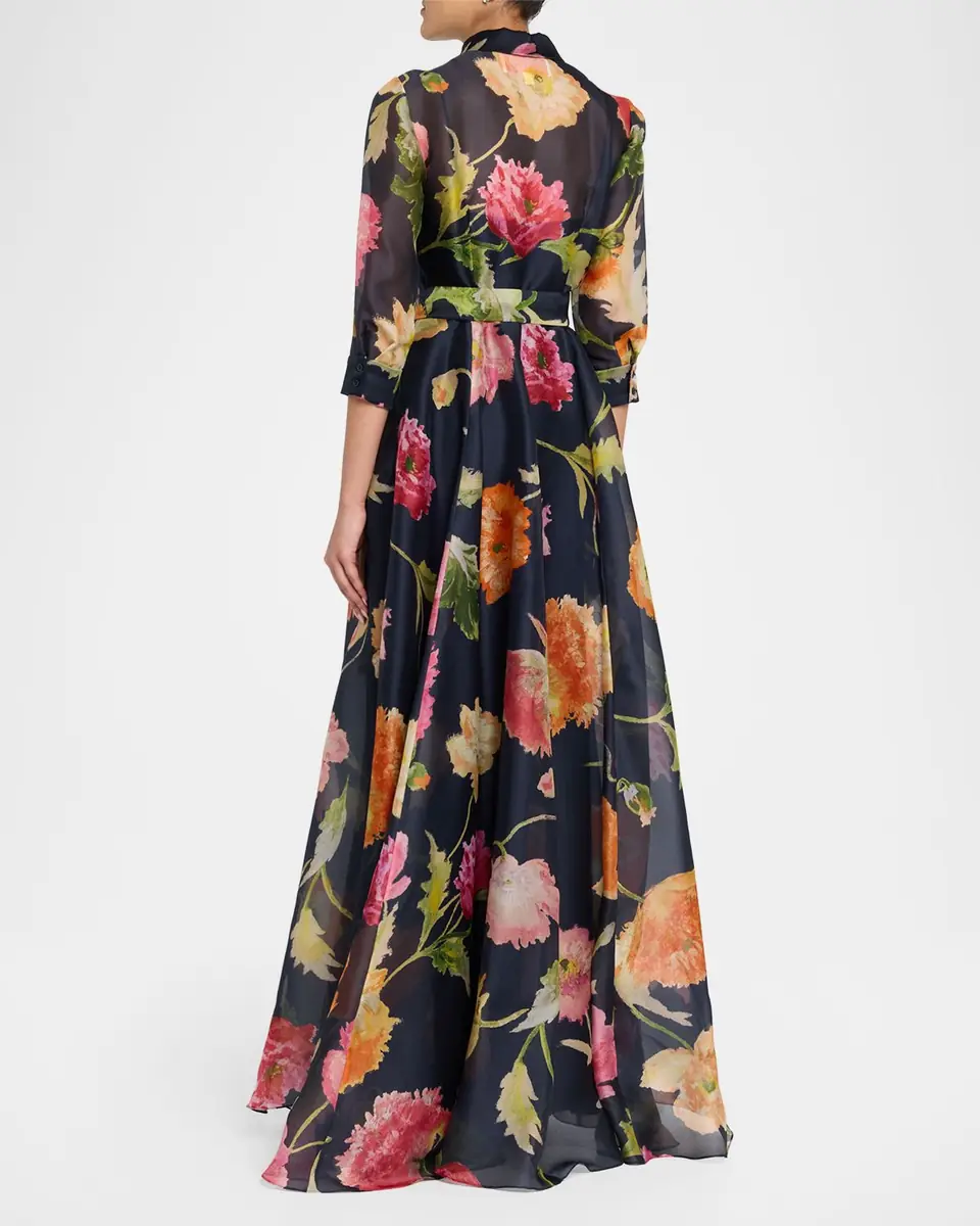 Carolina Herrera Floral Silk Chiffon Belted Trench Gown | Thumbnail 2