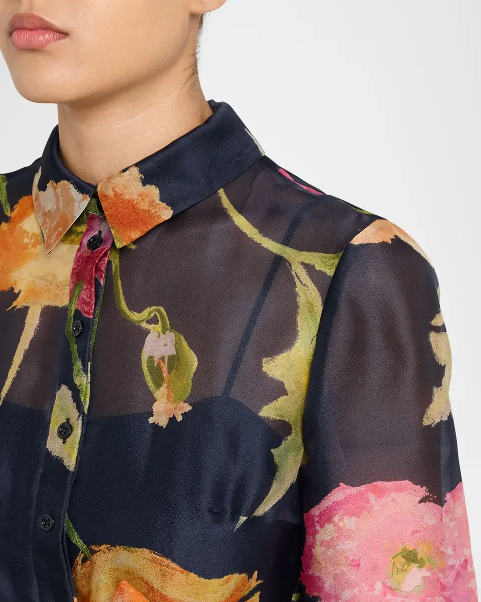 Carolina Herrera Floral Silk Chiffon Belted Trench Gown | Thumbnail 4