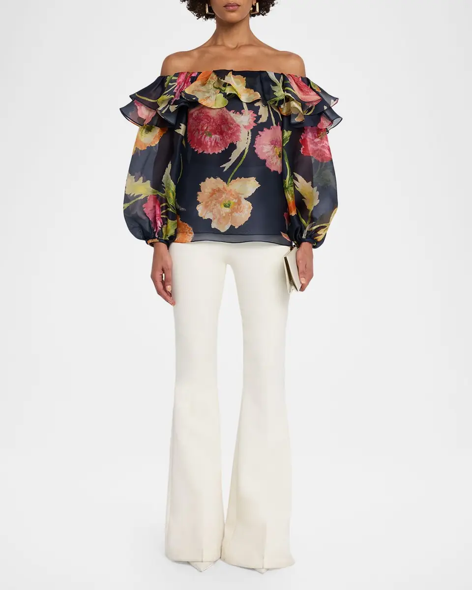 Carolina Herrera Off-The-Shoulder Floral-Print Silk Organza Top | Thumbnail 2