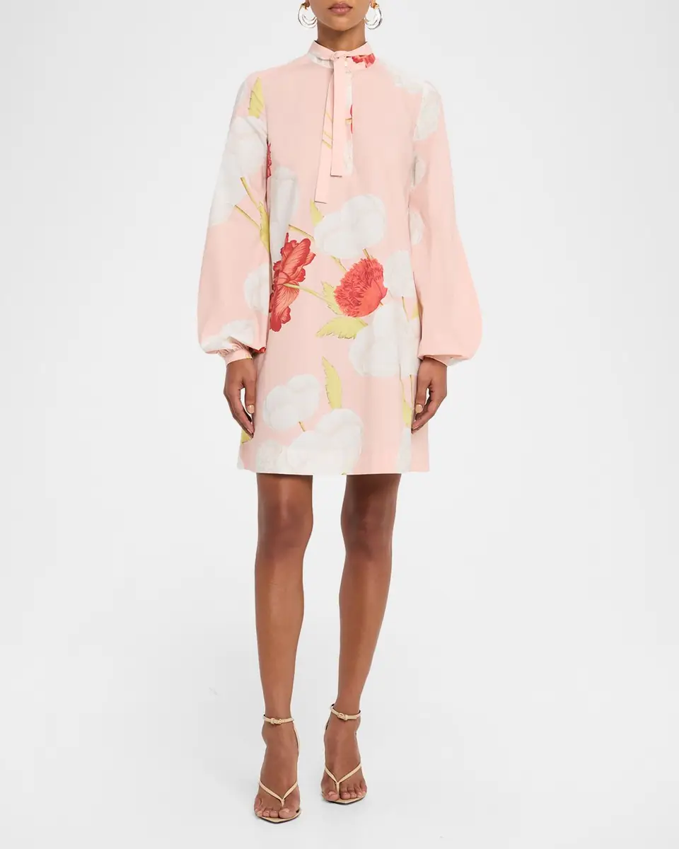 Giambattista Valli Floral-Print Cotton Balloon-Sleeve Mini Shirtdress | Thumbnail 2 Giambattista Valli Floral-Print Cotton Balloon-Sleeve Mini Shirtdress | Thumbnail 2