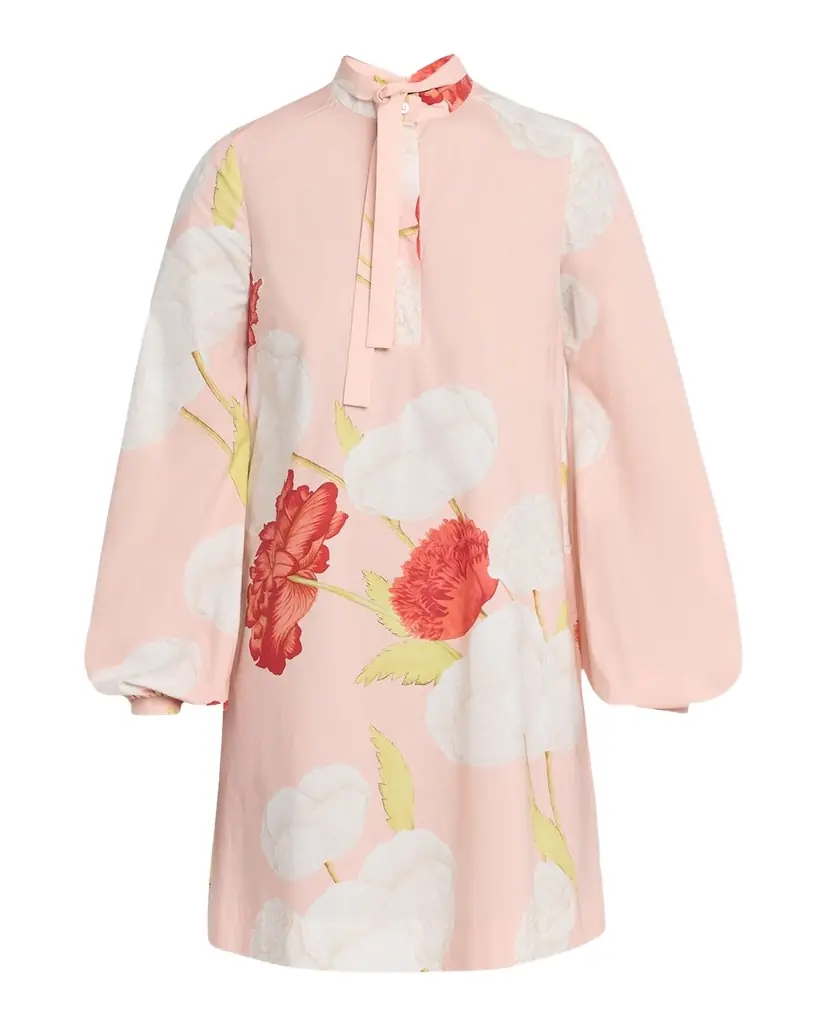 Giambattista Valli Floral-Print Cotton Balloon-Sleeve Mini Shirtdress | Image 1 Giambattista Valli Floral-Print Cotton Balloon-Sleeve Mini Shirtdress | Image 1