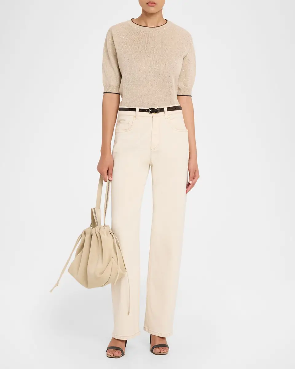 Brunello Cucinelli Linen-Cotton Paillette Short-Sleeve Sweater | Thumbnail 2