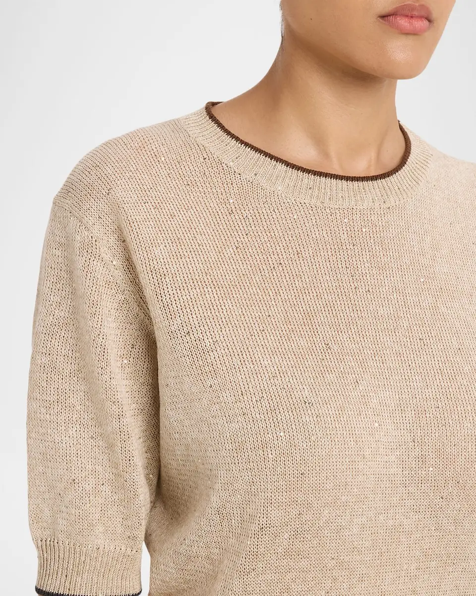 Brunello Cucinelli Linen-Cotton Paillette Short-Sleeve Sweater | Thumbnail 5