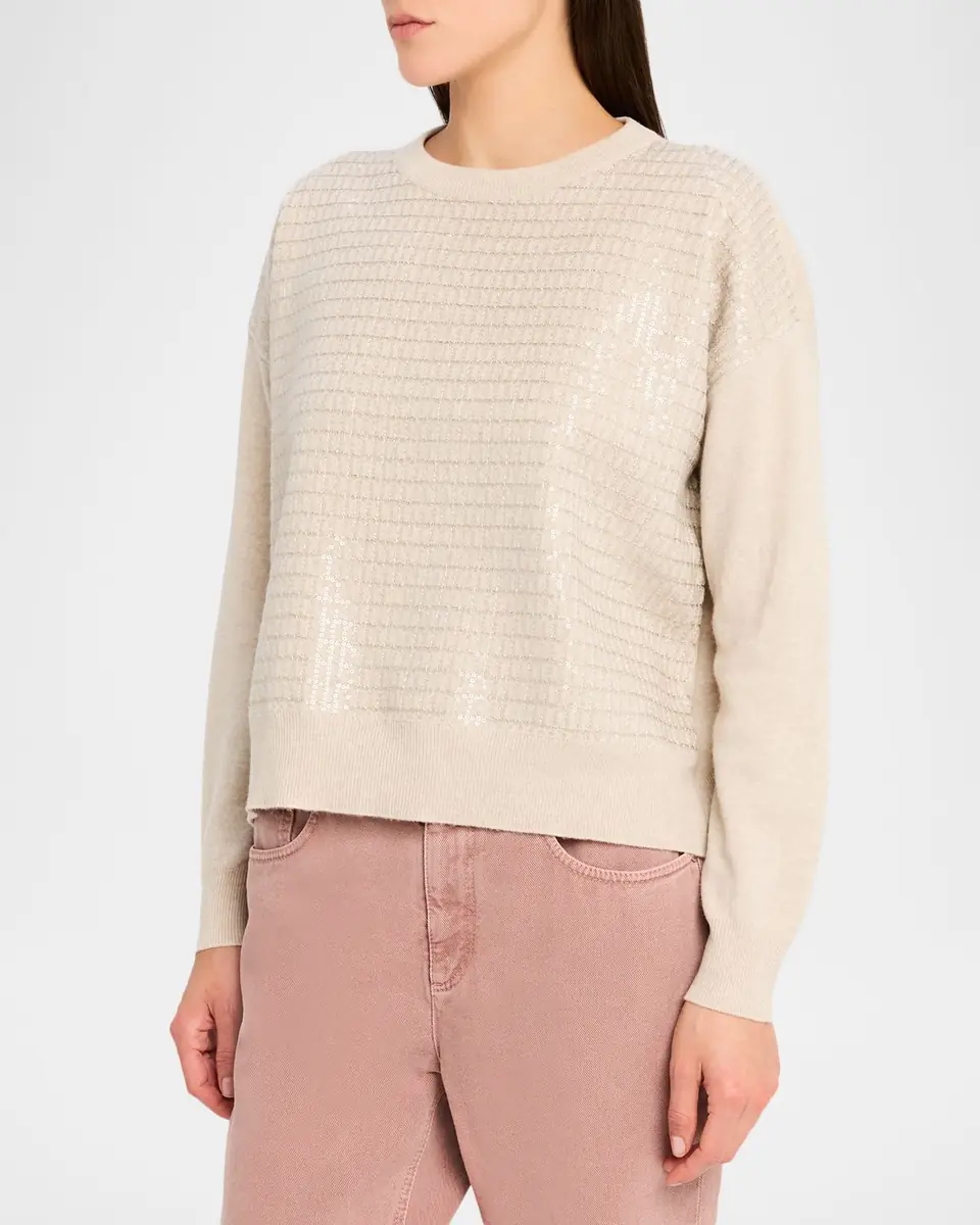 Brunello Cucinelli Sequined Cashmere Crewneck Sweater | Thumbnail 3 Brunello Cucinelli Sequined Cashmere Crewneck Sweater | Thumbnail 3